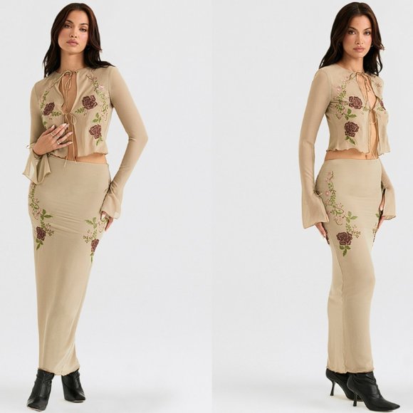 HOUSE OF CB 'Lailah' Artichoke Floral Maxi Skirt - Picture 4 of 8